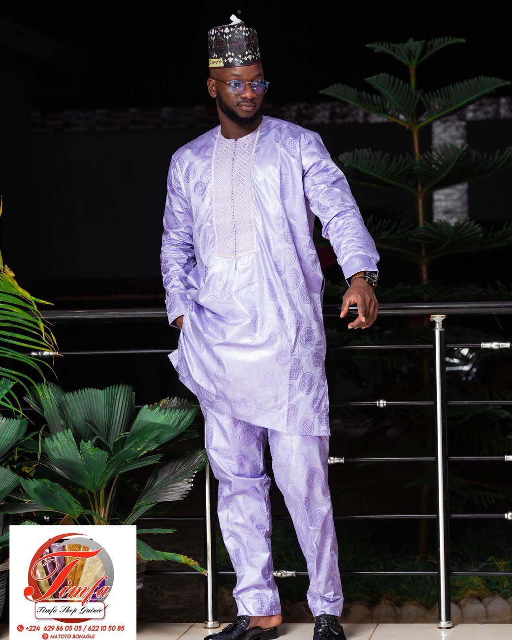 Ensemble homme brodé mauve — Timfa Shop Guinée